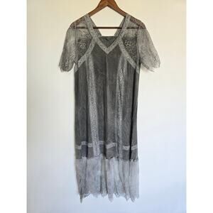POL Gray Lace Overlay Midi Dress Boho Romantic Relaxed Fit Size Large
